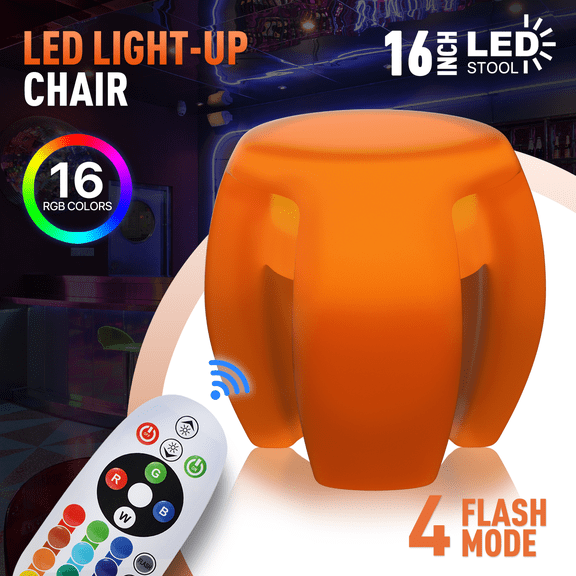 OSM 15.5" Rechargeable LED Bar Stool - Dimmable with Remote, 16 RGB Colors & 4 Flash Modes, Waterproof Indoor/Outdoor Lighted Stool, Color Changing Barrel