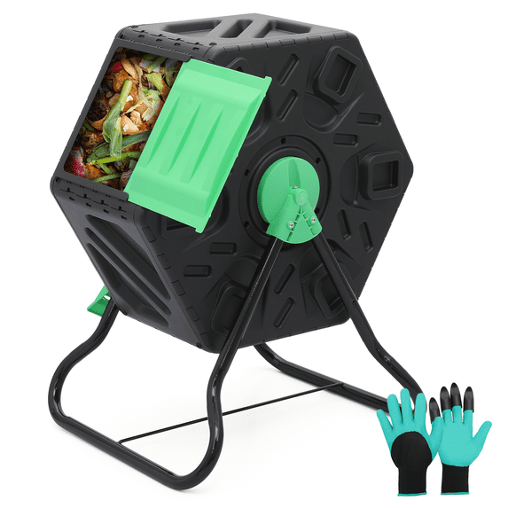 OSM 17 Gallon Compost Tumbler, Outdoor All-Season Fast Working Composter with Rotating Chamber & Sliding Door, BPA Free Material, Light Weight High Volume Tumbling Bin for Garden Patio