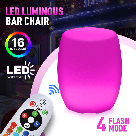 OSM 18.5" High RGB LED Round Drum Stool with Remote Control, 16 Color Changing & Dimmable Lights, Waterproof Rechargeable Barrel Stool for Bar Garden Pool Party Decoration