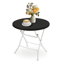 OSM 2.6Ft Round Folding Table Foldable Plastic Card Outdoor Utility Tables for Picnic Party Dining, Black