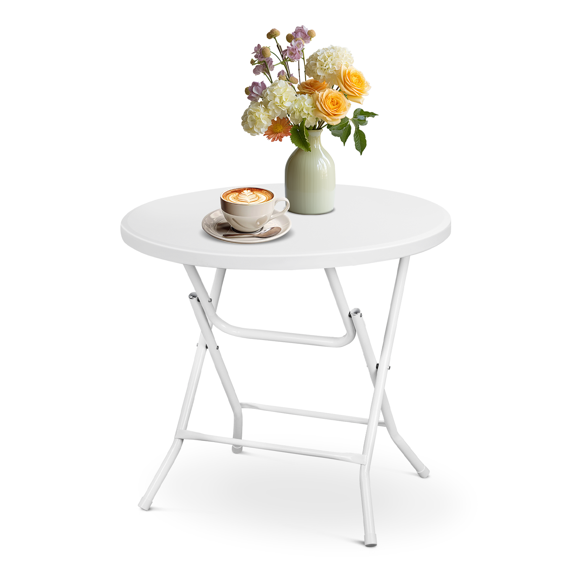 OSM 2.6Ft Round Folding Table Foldable Plastic Card Outdoor Utility Tables for Picnic Party Dining, White