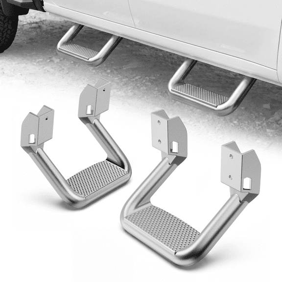 OSM 2 PC Non-Slip Side Step for Trucks SUVs Compatible with Chevy, Ford, Toyota, GMC, Dodge and Jeep, Aluminum Silver