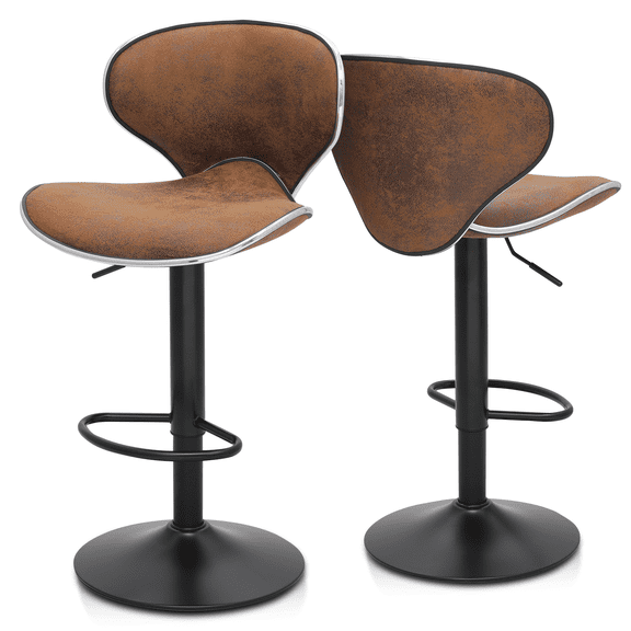 OSM 2-Pack Adjustable Counter Height Bar Stools, Modern PU Leather Swivel Stools with Backrest & Footrest, 250 lbs Capacity, Coffee