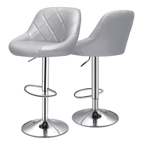 OSM 2-Piece Swivel Bar Stool Set, Adjustable Counter Height Stools, Metal Frame with PU Leather Upholstery for Kitchen Island, Silver