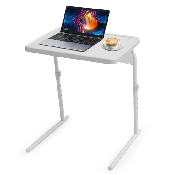 OSM 22" Adjustable Tilting TV Tray Table Dinner on Bed or Sofa, Comfortable Folding White Table with 3 Tilt Angle Adjustments