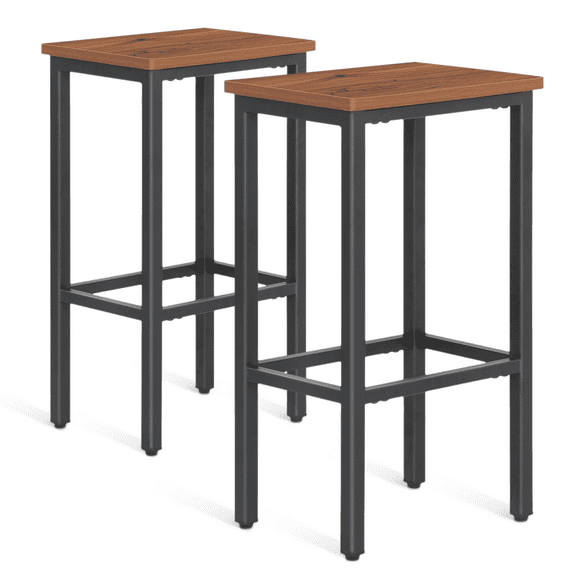 OSM 26 Inch Counter Height Bar Stools Set of 2, Modern Square Backless Stools with Heavy Duty Metal Frame for Kitchen Island, Café & Dining Room, 330 LBS Capacity, Black Brown