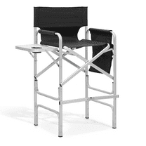 OSM 31" Foldable Tall Director Chair, Aluminum Frame with Side Table, Cup Holder & Storage Pockets, Portable for Makeup, Camping & Events, 250lbs Capacity, Black