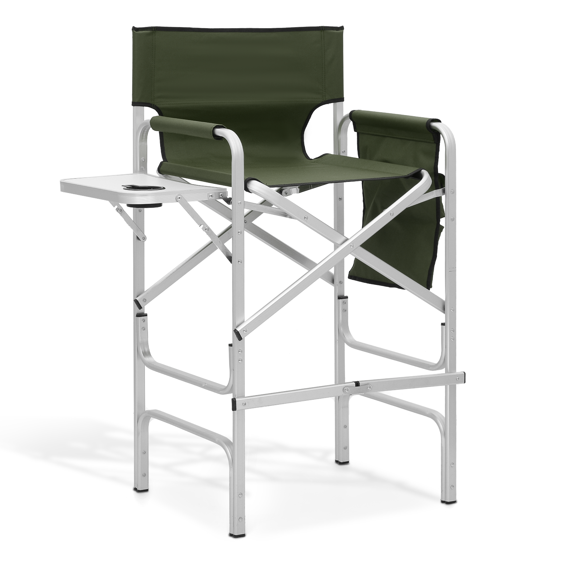OSM 31" Foldable Tall Director Chair, Aluminum Frame with Side Table, Cup Holder & Storage Pockets, Portable for Makeup, Camping & Events, 250lbs Capacity, Green