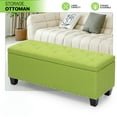 thumbnail image 1 of OSM 42 Inch Long Storage Ottoman Bench, Linen Foot Stool Upholstered Foam Padded Rectangular Fabric Tufted Bench Footrest for Living Room Bedroom Entryway with 660 Lbs Capacity, Green, 1 of 9