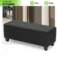 thumbnail image 1 of OSM 42 Inch Long Storage Ottoman Bench, Linen Foot Stool Upholstered Foam Padded Rectangular Fabric Tufted Bench Footrest for Living Room Bedroom Entryway with 660 Lbs Capacity, Black, 1 of 9
