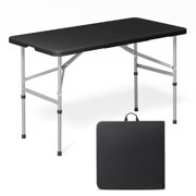 OSM 4ft Plastic Folding Table with Handle for Indoor Outdoor, 4 Foot Utility Commercial Craft Foldable Table for Party Events, Black