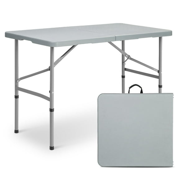 OSM 4ft Plastic Folding Table with Handle for Indoor Outdoor, 4 Foot Utility Commercial Craft Foldable Table for Party Events, Gray