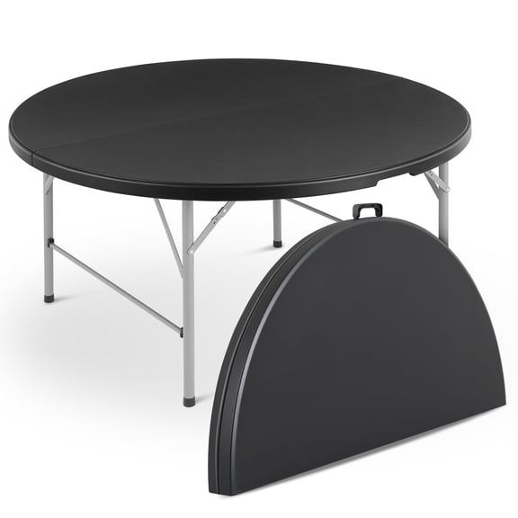 OSM 5Ft Round Folding Table, Indoor Outdoor Plastic Dining Card Table with Handle and Lock for Picnic Party Banquet Wedding, Black