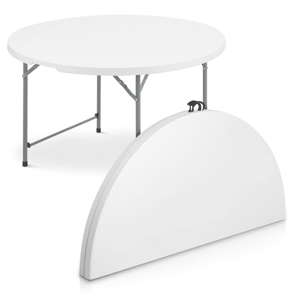 OSM 5Ft Round Folding Table, Indoor Outdoor Plastic Dining Card Table with Handle and Lock for Picnic Party Banquet Wedding, WHT