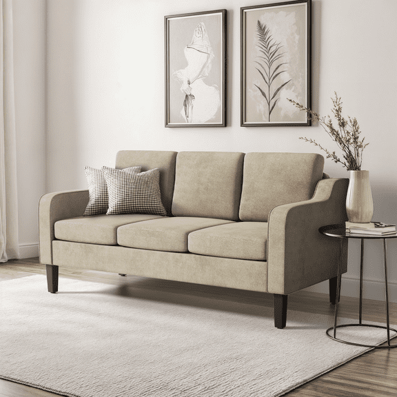 OSM 64" Apartment Sofa for Small Spaces, 3-Seater Couch with Removable Cushions & Wooden Legs, 600 lb Capacity Compact Modern Sofa Bed, Living Room, Bedroom, Beige
