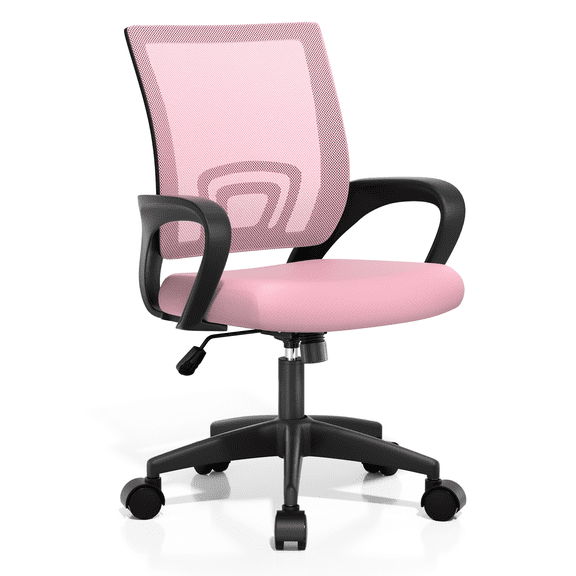 OSM Mid-Back Ergonomic Mesh Office Chair with Lumbar Support, Height-Adjustable Swivel Computer Desk Chair for Home Office, Gaming & Study, 330 lbs Capacity, Pink