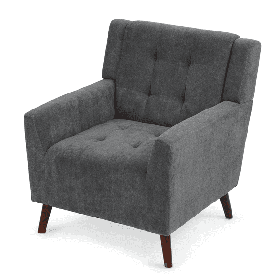 OSM Mid-Century Modern Accent Chair, Upholstered Wingback Armchair with Button Tufted Detail and Solid Wood Legs for Living Room, Office, Bedroom, Lava Gray