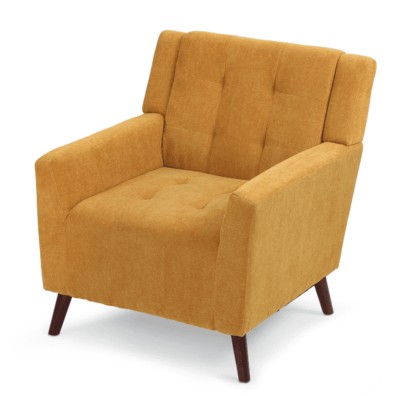 OSM Mid-Century Modern Accent Chair, Upholstered Wingback Armchair with Button Tufted Detail and Solid Wood Legs for Living Room, Office, Bedroom, Yellow