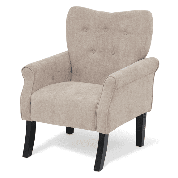 OSM Modern Accent Chair, High Back Button Tufted Upholstered Armchair with Sturdy Wood Legs for Living Room, Home Office & Bedroom, Beige
