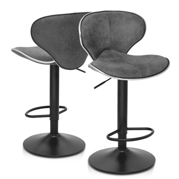 OSM Modern Adjustable Swivel Bar Stools Set of 2, PU Leather Counter Height Stools with Backrest & Footrest for Kitchen Island, Living Room, Dining Room, Dark Gray