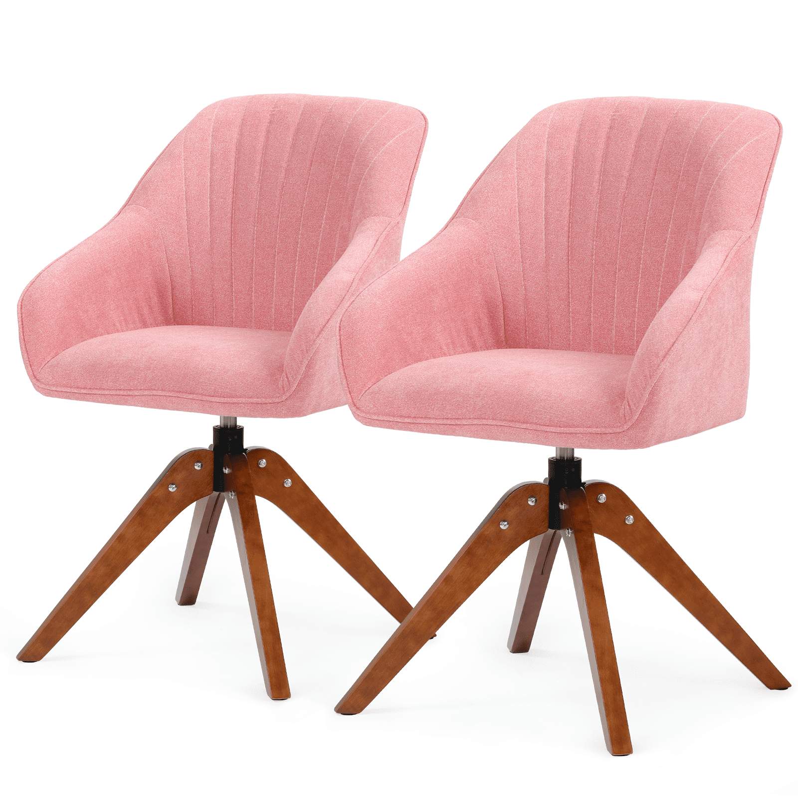 OSM Modern Swivel Accent Chairs, Set of 2 for Living Room, Solid Wood Legs & 360° Rotation, Fabric Armchair for Home Office, Bedroom, Study, Pink