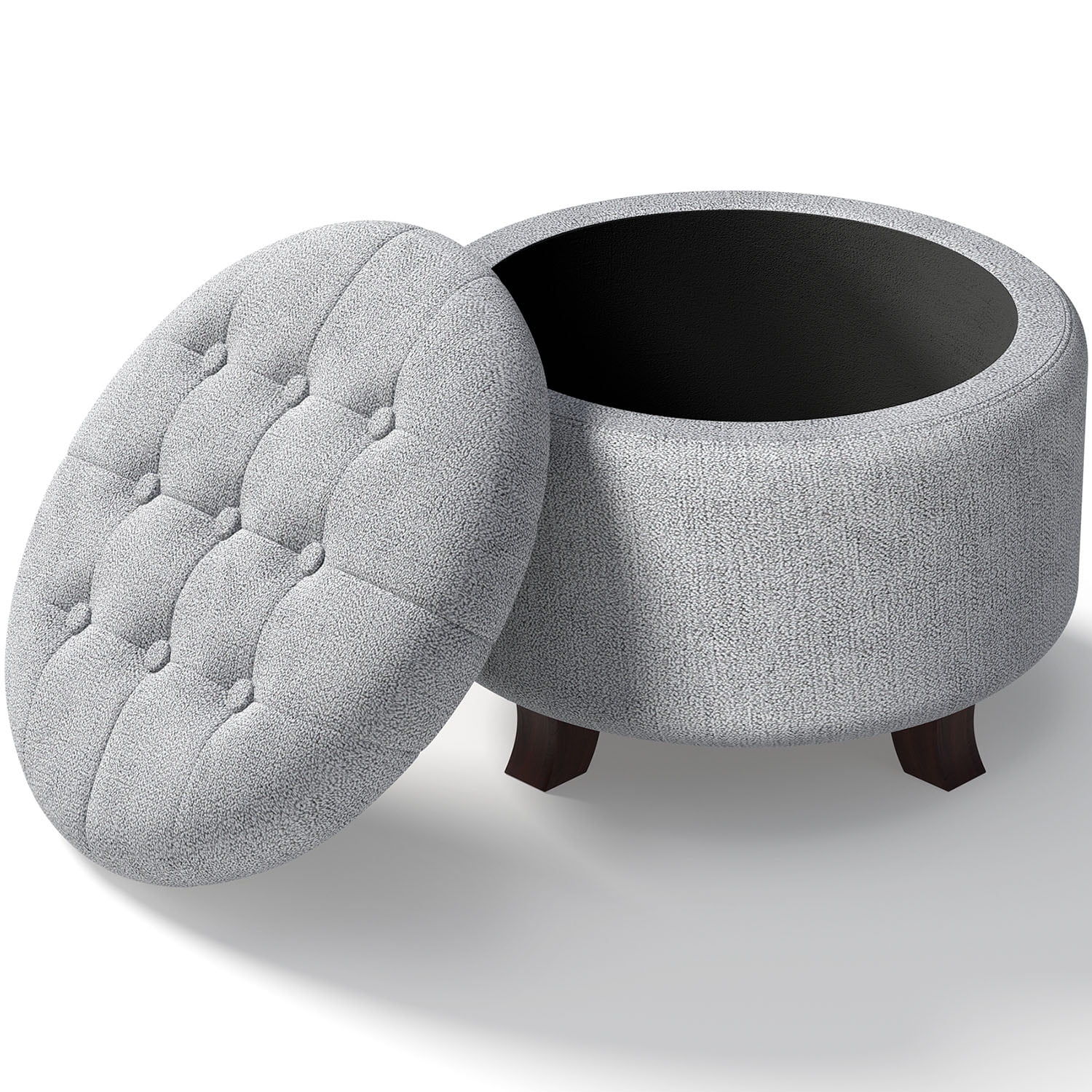 OSM Ottoman,Round Foot Rest Stool, Upholstered Large Ottoman Chair with Storage for Living Room & Bedroom, Decorative Home Furniture, Gray
