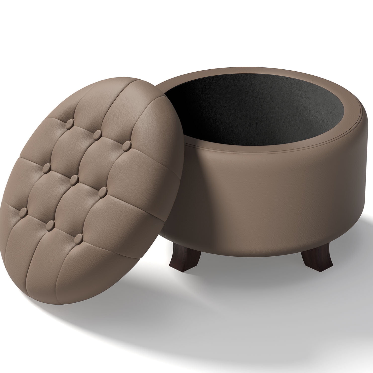 OSM Ottoman,Round Leather Foot Rest Stool, Upholstered Large Ottoman Chair with Storage for Living Room & Bedroom, Decorative Home Furniture, Brown