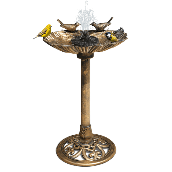OSM Solar Powered Pedestal Bird Bath and Fountain Combo with Pump for Outdoor Garden, Patio, Lawn, Weatherproof, Bronze