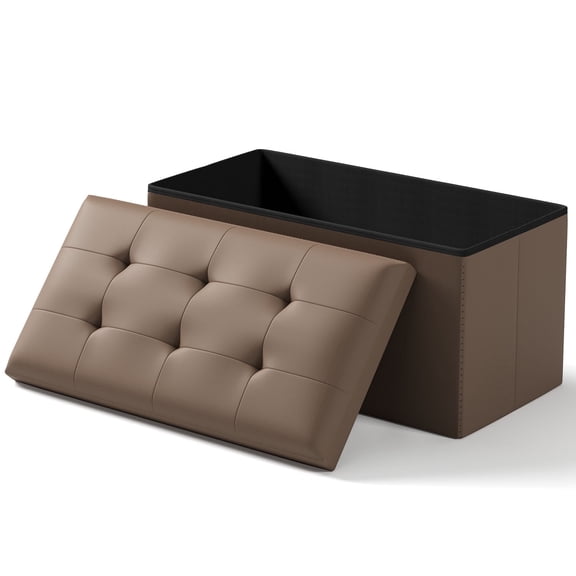 OSM Storage Ottoman Bench, Folding Ottoman Foot Rest, 15 x 30 x 15 Inches, End of Bed Bench, Toy Box,Storage Chest, for Living Room, Bedroom, Hallway, Entryway, Brown