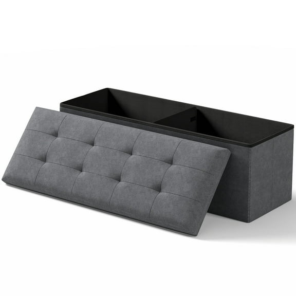 OSM Storage Ottoman Bench, Folding Ottoman Foot Rest, 15 x 43 x 15 Inches, End of Bed Bench, Toy Box,Storage Chest, for Living Room, Bedroom, Hallway, Entryway, Holds up to 700 lb,Dark Gray