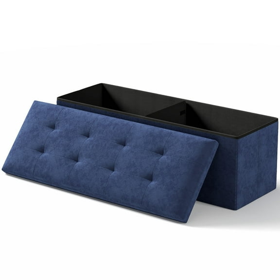 OSM Storage Ottoman Bench, Folding Ottoman Foot Rest, 15 x 43 x 15 Inches, End of Bed Bench, Toy Box,Storage Chest, for Living Room, Bedroom, Hallway, Entryway, Holds up to 700 lb,Navy Blue
