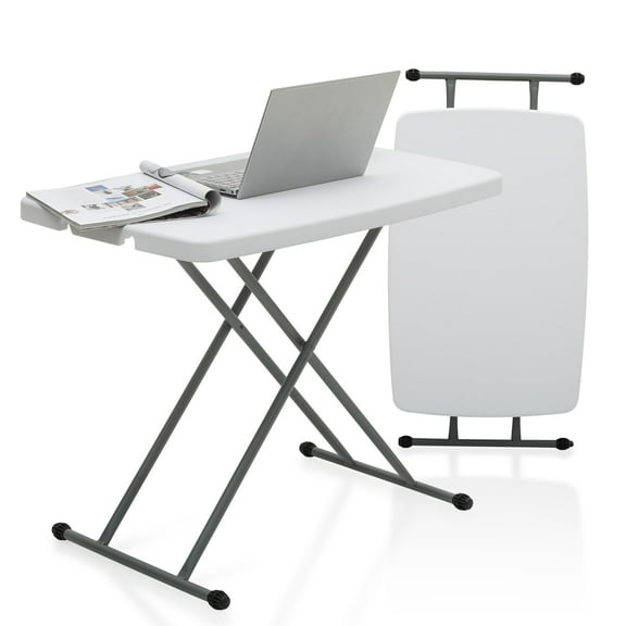 OSM TV Tray Folding Table 26" Height Adjustable, Portable Indoor/Outdoor Picnic Partiestable and Laptop Square White Small Table with X Legs
