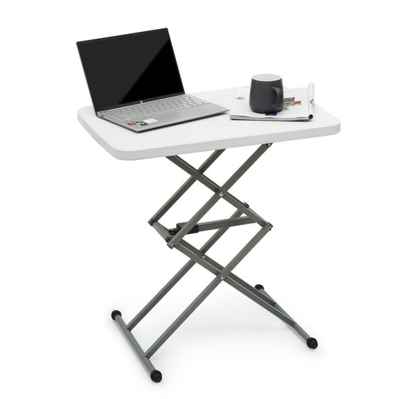 OSM Tilting TV Tray Folding Table 26" Height Adjustable, Personal Portable Laptop Home Garden Office Square White Small Table, Easy to Fold and Storage