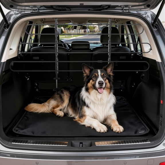 OSM Universal Adjustable Dog Barrier for SUVs, Trucks & Cars, 34"-60" W x 30"-50" H, Heavy-Duty Metal Gate, Easy to Store & Install