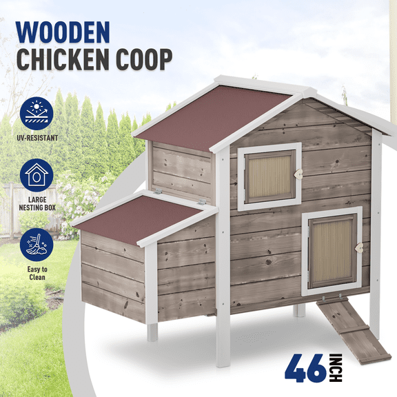 OSM Wooden Chicken Coop with Outdoor Run, Removable Bottom & Waterproof Roof - Includes Nesting Box, Roosting Bar and Ramp - Easy Clean Poultry Hutch for Hens, Rabbits, Birds, 46" L x 20" W x 42" H