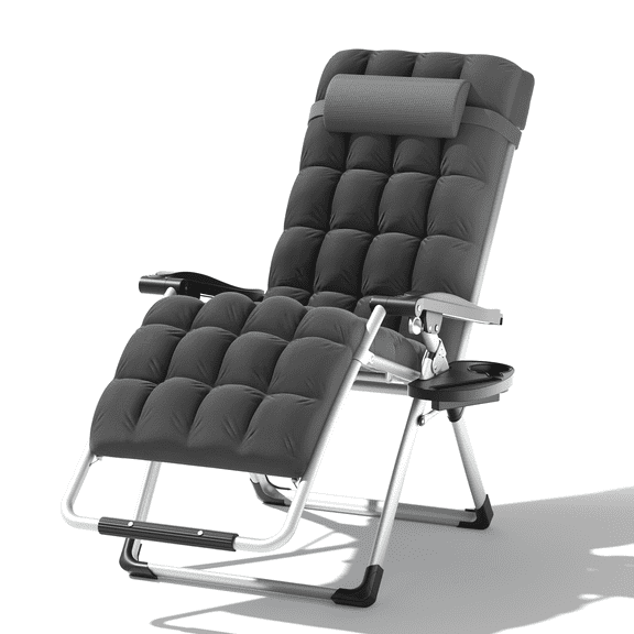 OSM Zero Gravity Chair, Folding Recliner with Cushion, Headrest & Removable Side Tray for Outdoor Indoor, Portable Pool Beach Patio Lounger, 330lbs - Gray