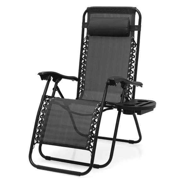 OSM Zero Gravity Lounge Chair, Adjustable Folding Recliner with Cup Holder & Removable Headrest, Portable Outdoor Patio Lawn Beach Chair for Adults, Black