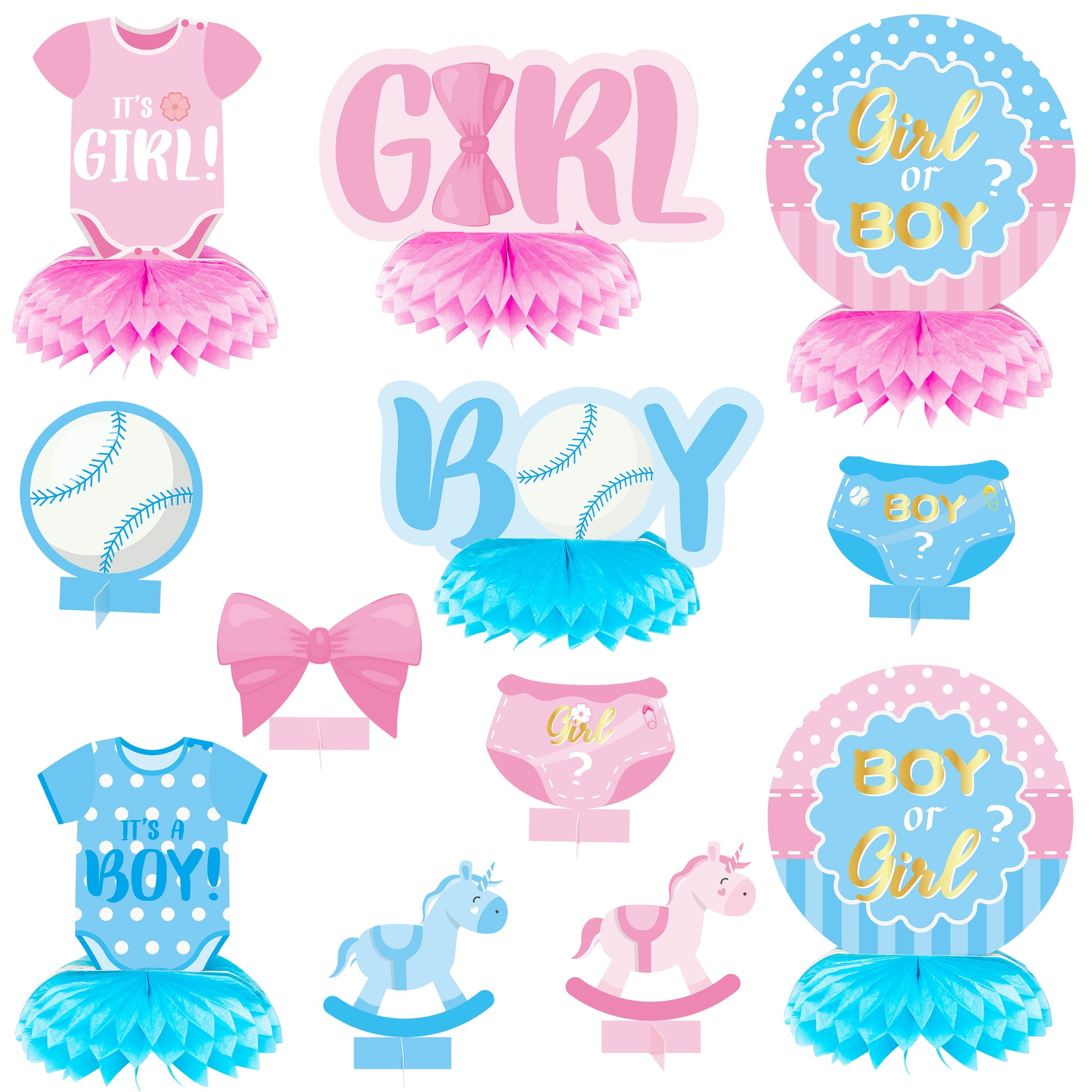 12 Pcs Baby Gender Reveal Honeycomb Centerpieces Table Toppers Blue and Pink