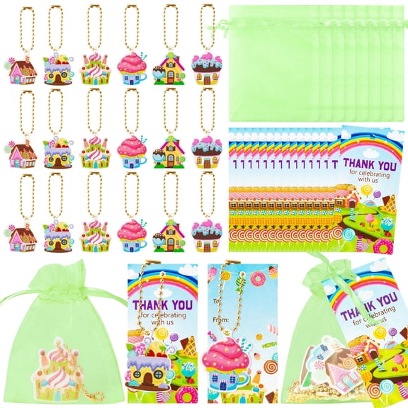 MALLMALL6 24 Sets Candy Theme Party Favors Acrylic Keychains Organza Bags for Birthday Goodie Bags Classroom Prizes