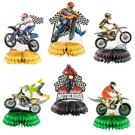 MALLMALL6 Dirtbike Decorations Honeycomb Centerpieces, Motocross Party Paper Table Toppers, 6pcs