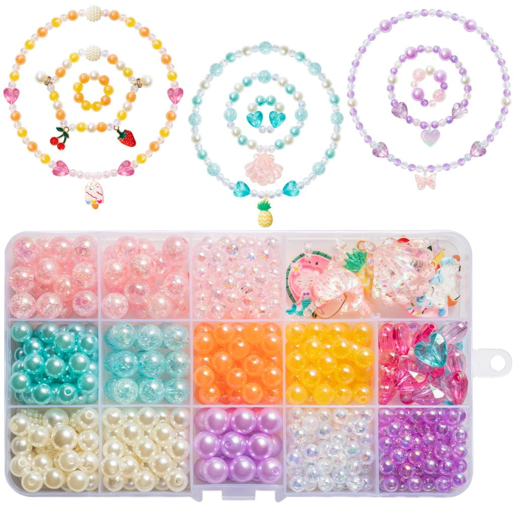 OSNIE Kids DIY Bead Jewelry Making Kit with 400+ Beads & Charms for  Creative Bracelets Necklaces Rings, Children Mermaid Starfish Shell  Princess