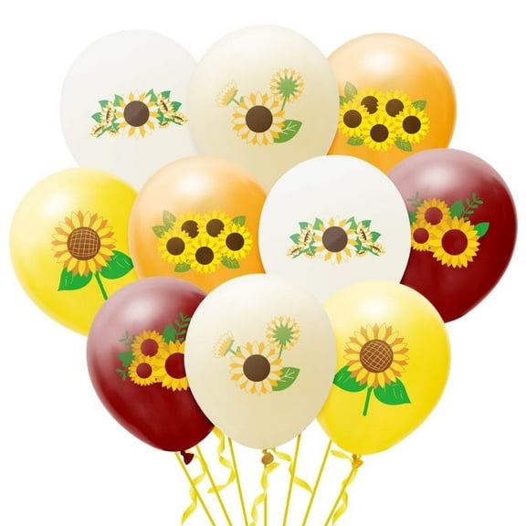 Haooryx Sunflower Latex Balloons with Ribbons Assorted Colors for Spring Summer Themed Party 50Pcs