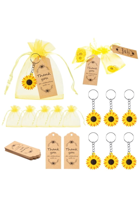 Sunflower Party Favors Include Keychains Organza Bags for Mother's Day Party Gifts,20 Sets