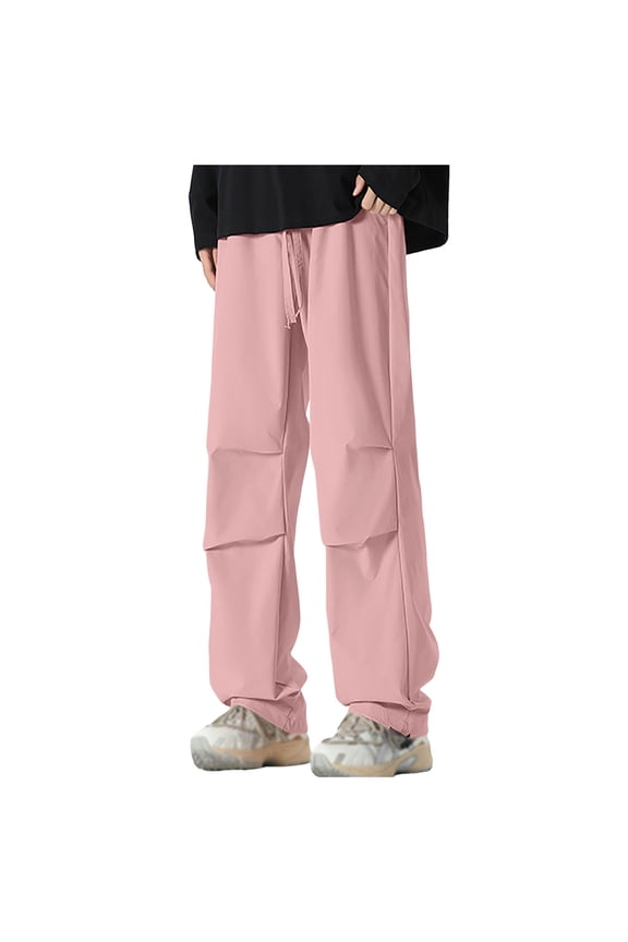 2025 Autumn New Men's Solid Color Wide Leg Paratrooper Overalls Couple Loose Straight Leg Functional Pants Trousers Daily Relaxed Fit Breathable Bottoms