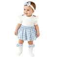 thumbnail image 1 of OSOLU Baby Girls Bodysuits Short Sleeve Plaid Newborn Infant Romper Dress With Headband Socks 3 Piece Set Stylish Onesie, 1 of 9