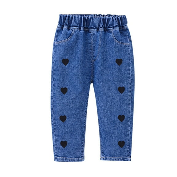 OSOLU Baby Girls Denim Jeans Toddler Kids Pants Jeans Soft Elastic Waist Denim Pants Boho Dailywear, 4-5 Years