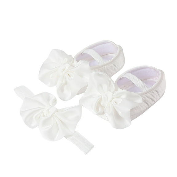 OSOLU Baby Shoes With Hair Band Fashion Soft Soled Toddler Shoes Versatile Dress Flower Shoes Toddler Shoes Newborn Breathable Footwear, 0-6 Months