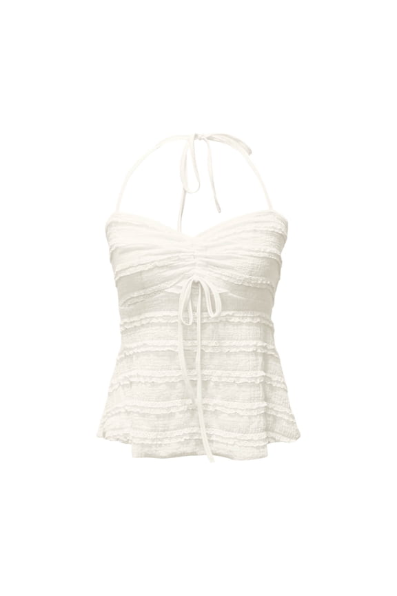 Backless Tank Tops For Women Halter Camisole Textured Sexy Slim Fit Low Cut Going Out Summer Basic Top