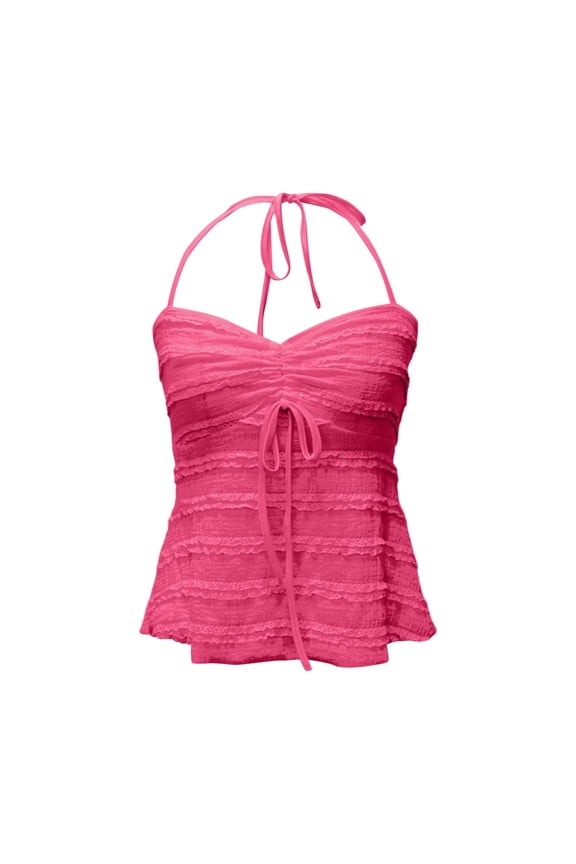 Backless Tank Tops For Women Halter Camisole Textured Sexy Slim Fit Low Cut Going Out Summer Basic Top