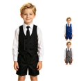 thumbnail image 1 of OSOLU Boys 3 Piece Set Formal Vest Shorts Neck Tie Back To School Attire Black, 1 of 4